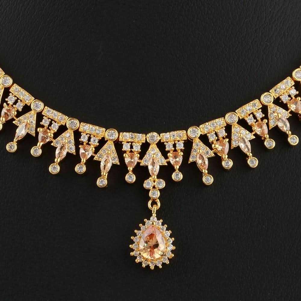 American Diamond Jewellery Set - Peach & Golden - test-store-for-chase-value