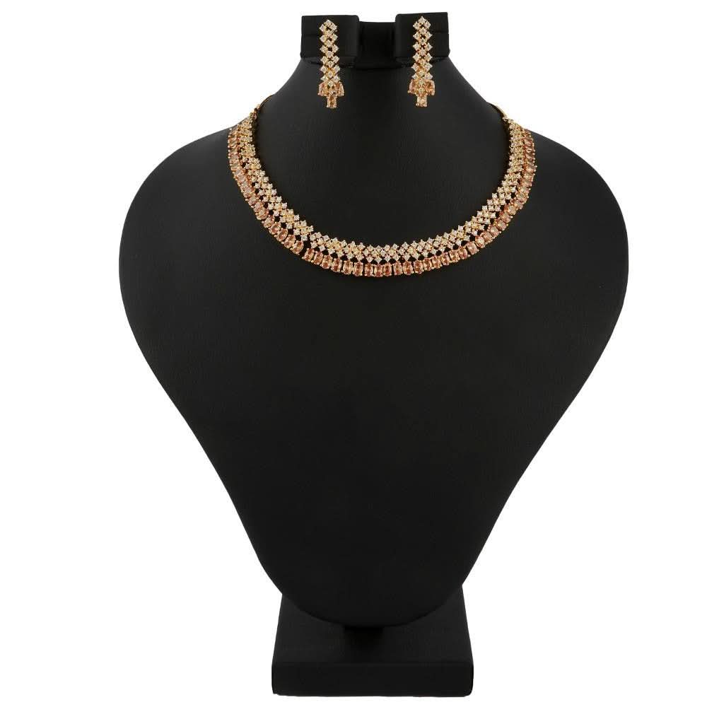 American Diamond Jewellery Set - Peach & Golden - test-store-for-chase-value