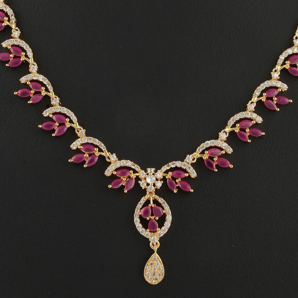 American Diamond Jewellery Set - Red & Golden - test-store-for-chase-value