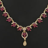 American Diamond Jewellery Set - Red & Golden - test-store-for-chase-value