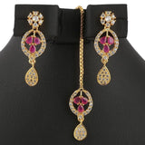American Diamond Jewellery Set - Red & Golden - test-store-for-chase-value