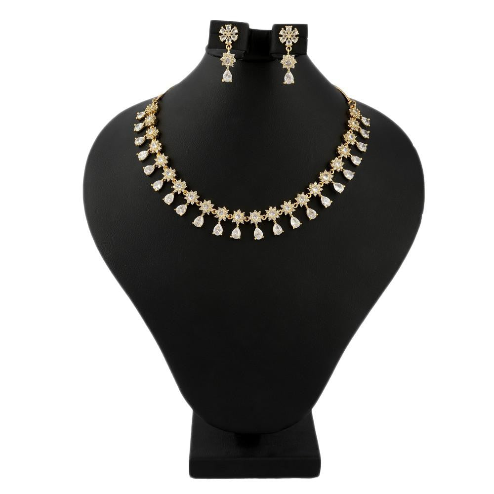 American Diamond Jewellery Set - White & Golden - test-store-for-chase-value