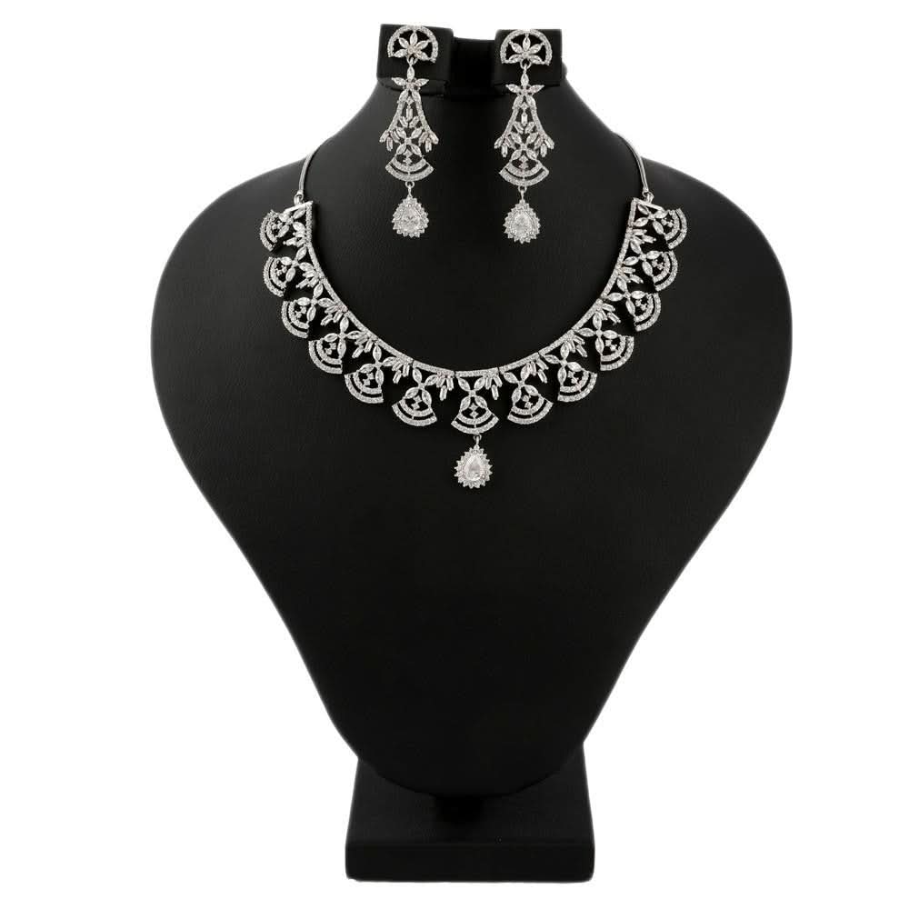 American Diamond Jewellery Set - Silver - test-store-for-chase-value