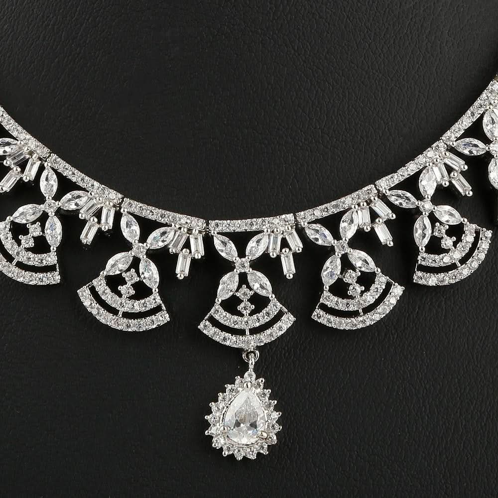 American Diamond Jewellery Set - Silver - test-store-for-chase-value