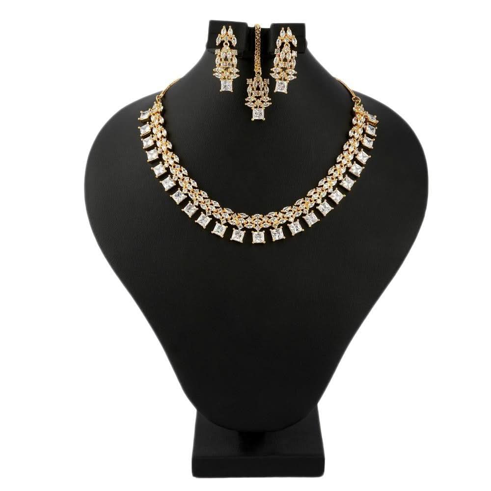 American Diamond Jewellery Set - Golden & Silver - test-store-for-chase-value