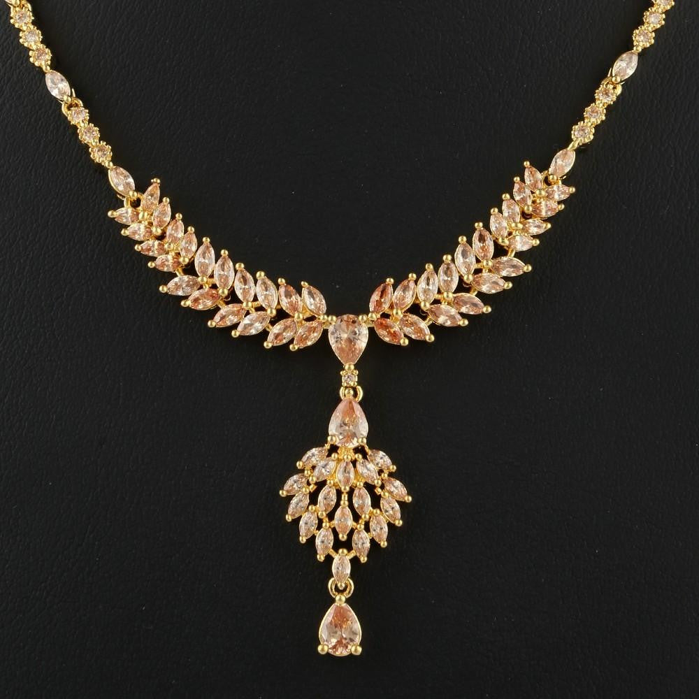 American Diamond Jewellery Set - Peach & Golden - test-store-for-chase-value