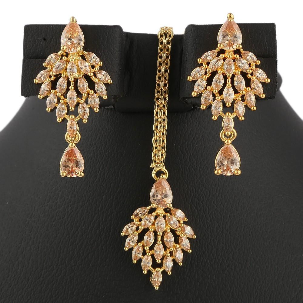 American Diamond Jewellery Set - Peach & Golden - test-store-for-chase-value