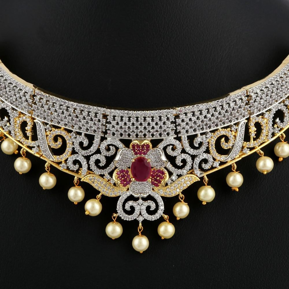 American Diamond Bridal Jewellery Set - Golden & Silver - test-store-for-chase-value