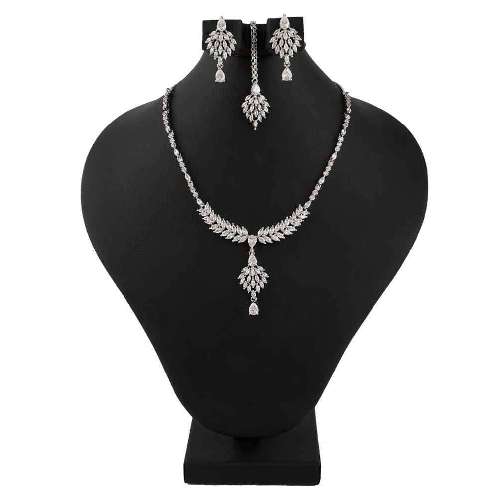 American Diamond Jewellery Set - Silver - test-store-for-chase-value