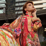 German Embroidered Carmine Floret 3 Piece Un-Stitched Suit - test-store-for-chase-value
