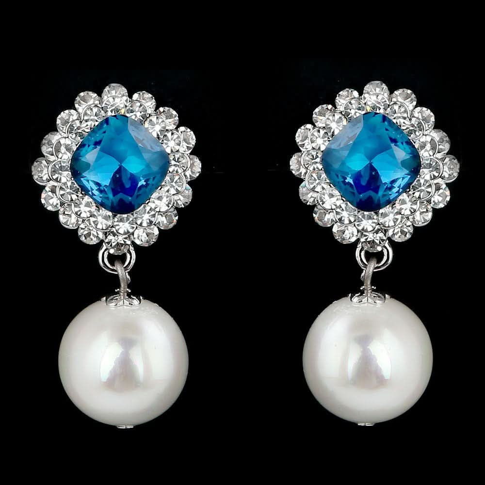Women's Fancy Ear Tops - Silver & Blue - test-store-for-chase-value