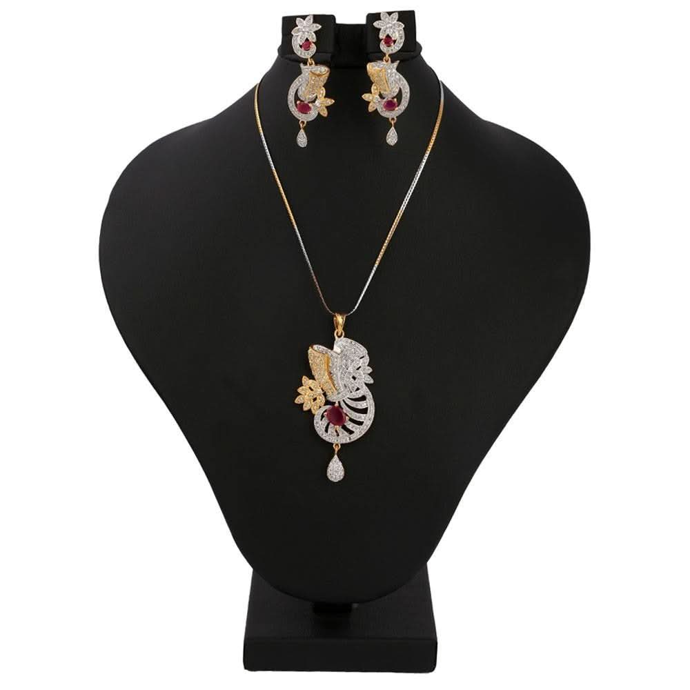 American Diamond Jewellery Set - Maroon - test-store-for-chase-value