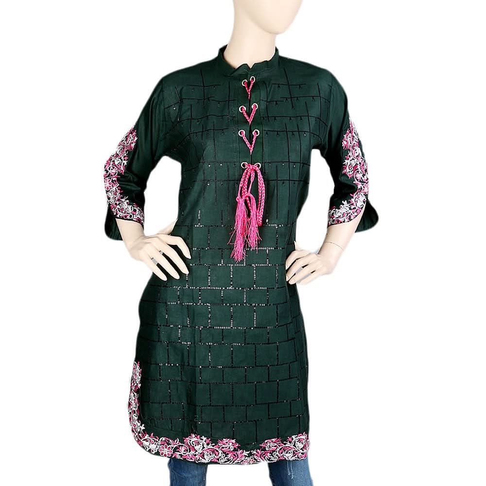 Women's Embroidered Kurti - Green - Green - test-store-for-chase-value