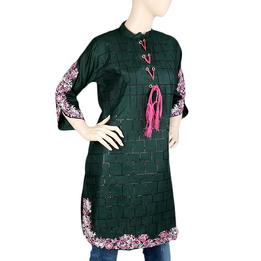 Women's Embroidered Kurti - Green - Green - test-store-for-chase-value