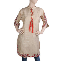 Women's Embroidered Kurti - Beige - test-store-for-chase-value