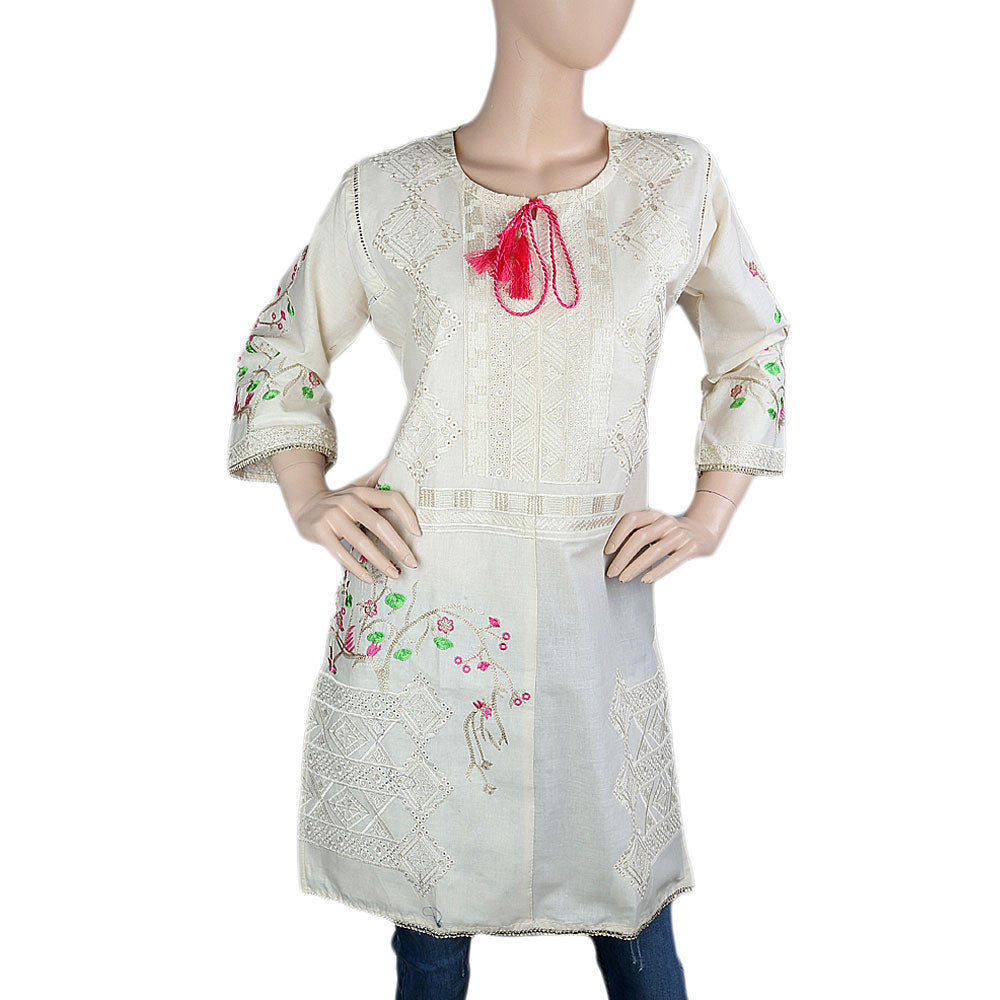 Women's Embroidered Kurti - White - White - test-store-for-chase-value