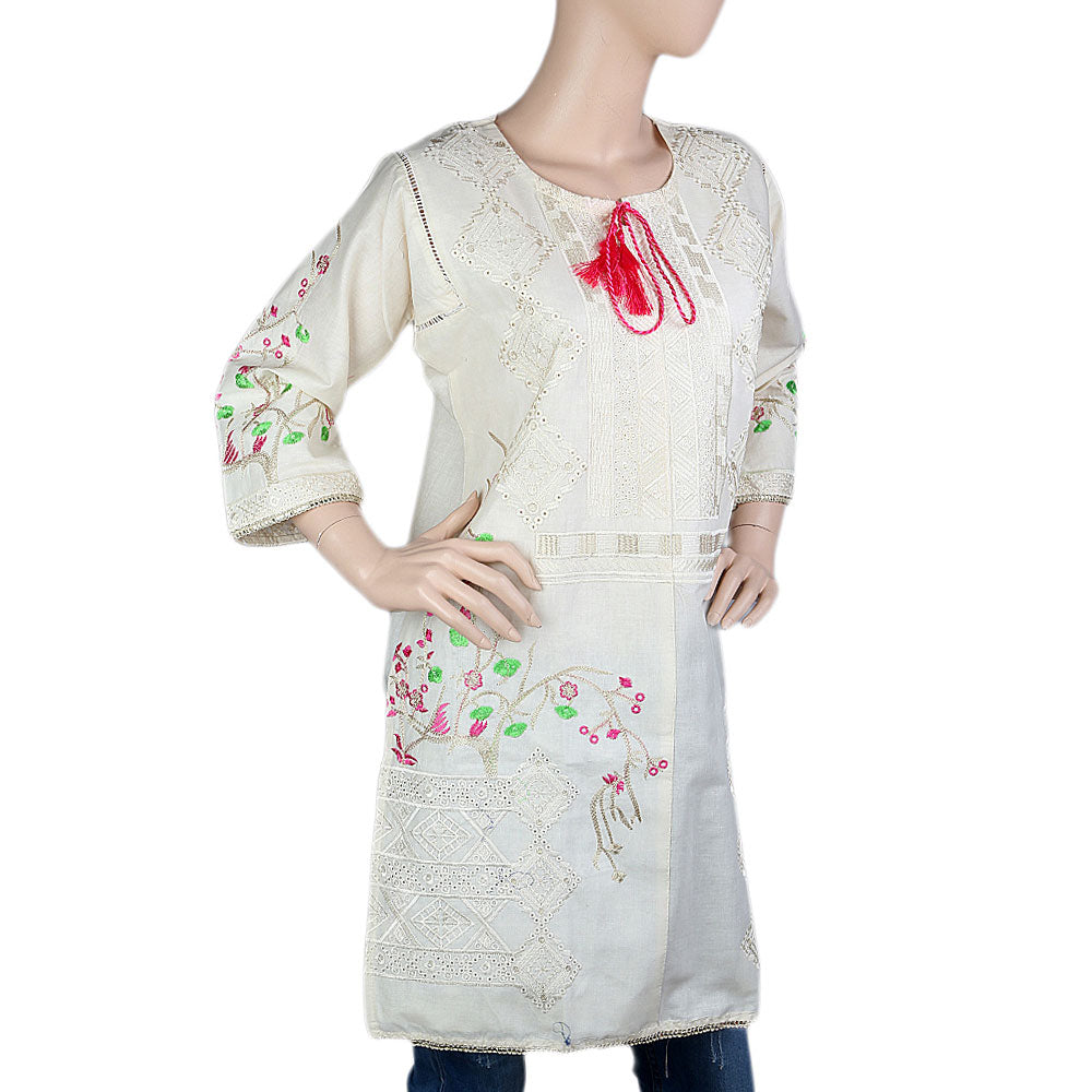 Women's Embroidered Kurti - White - White - test-store-for-chase-value