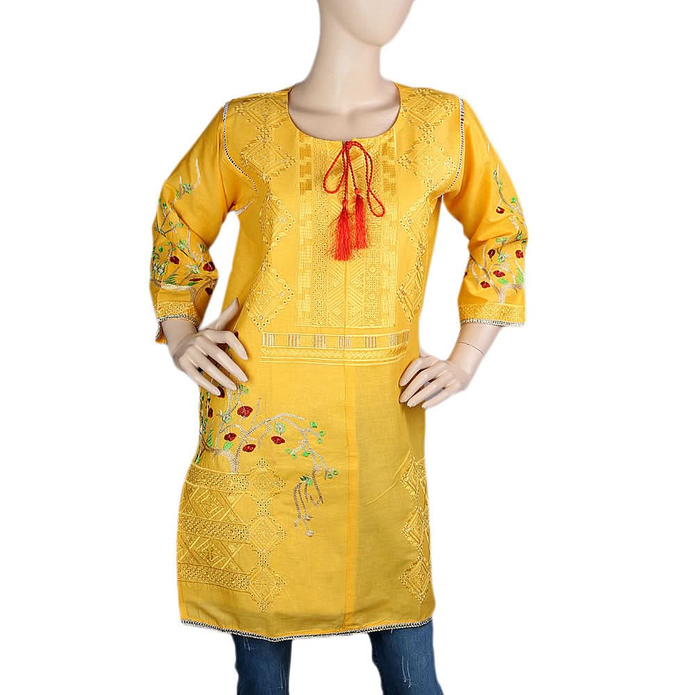 Women's Embroidered Kurti - Yellow - Yellow - test-store-for-chase-value