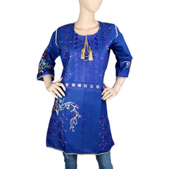 Women's Embroidered Kurti - Blue - Blue - test-store-for-chase-value