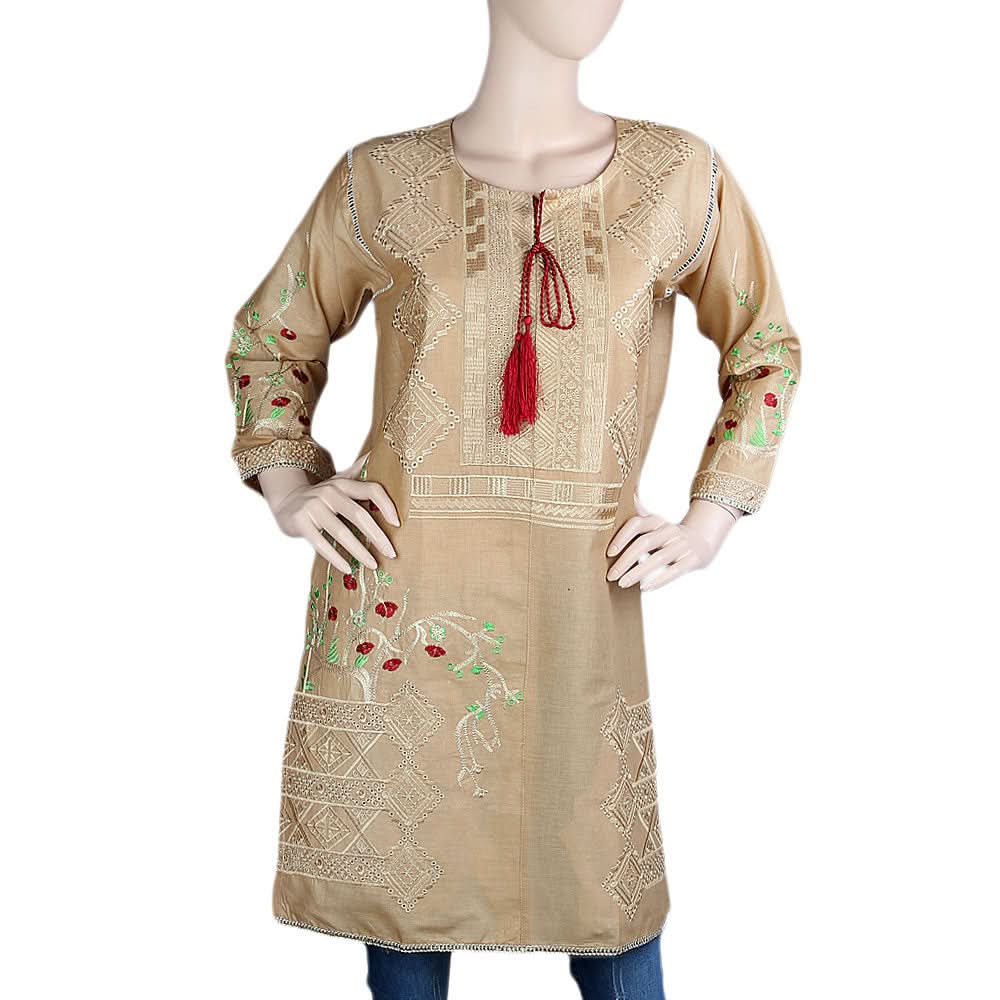 Women's Embroidered Kurti - Beige - test-store-for-chase-value