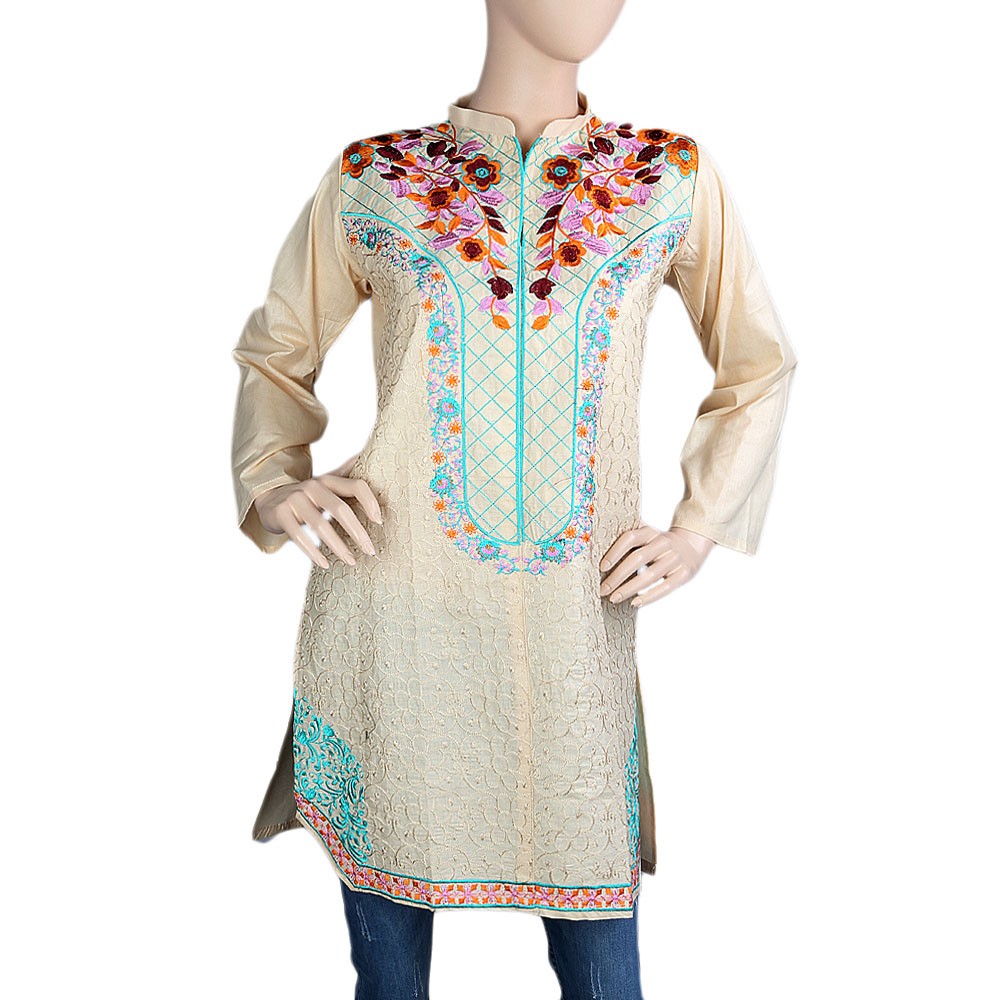 Women's Embroidered Kurti - Fawn - Fawn - test-store-for-chase-value