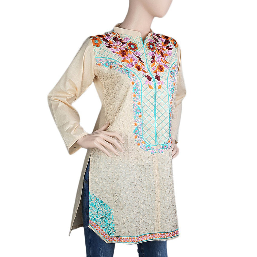 Women's Embroidered Kurti - Fawn - Fawn - test-store-for-chase-value