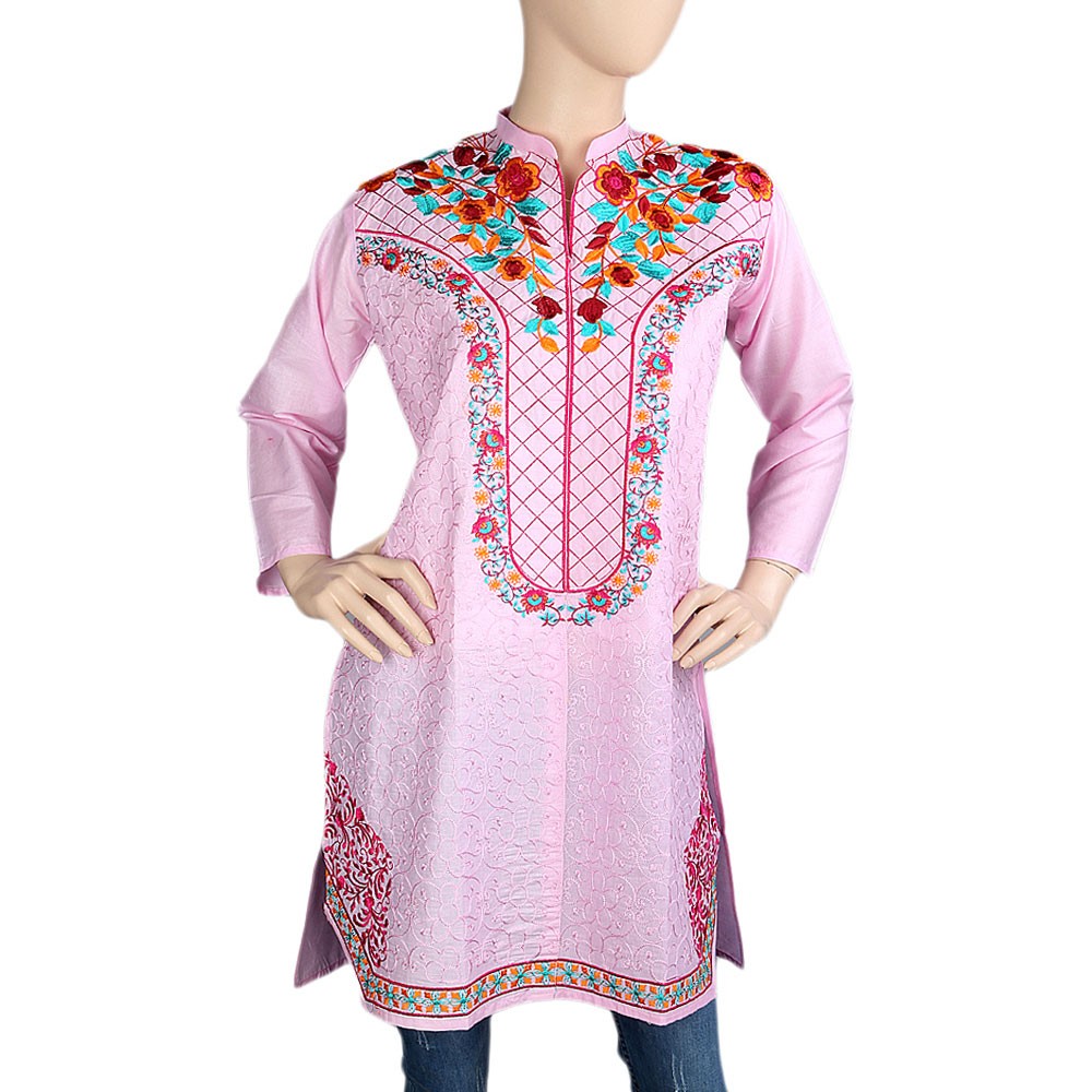 Women's Embroidered Kurti - Pink - Pink - test-store-for-chase-value