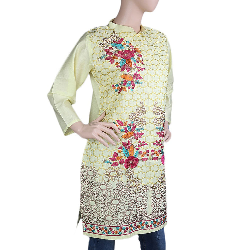 Women's Embroidered Kurti - Light Yellow - test-store-for-chase-value