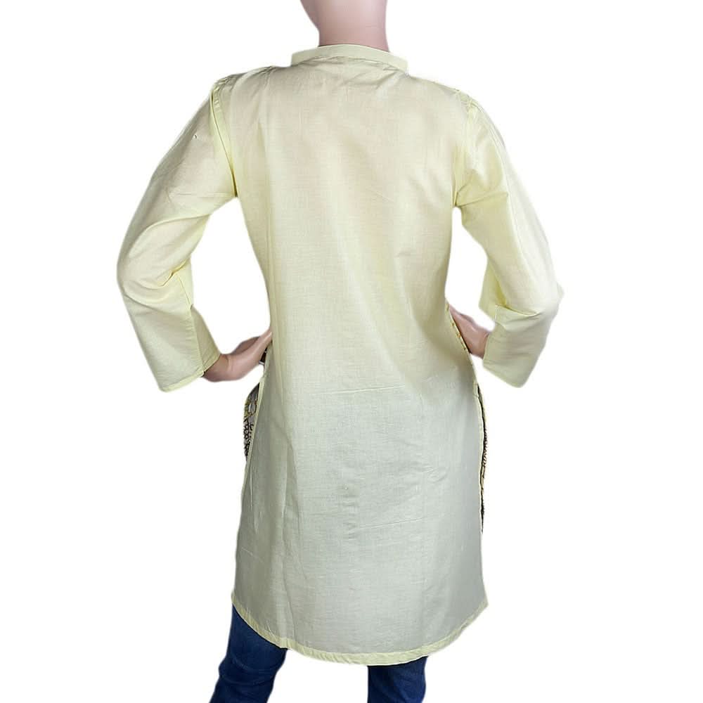 Women's Embroidered Kurti - Light Yellow - test-store-for-chase-value