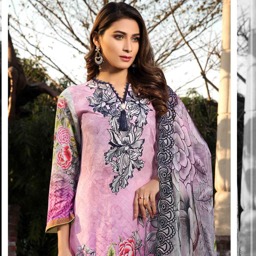 Dahlia Embroidered Spring Summer Lawn 3 Piece Un-Stitched Suit - 4405 - test-store-for-chase-value