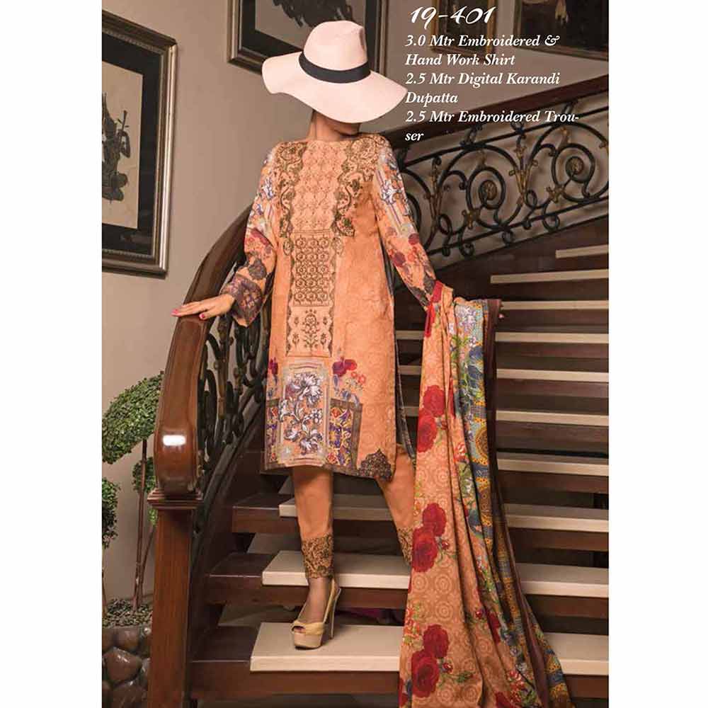 Zynah Digital Embroidered Karandi 3 Piece Un-Stitched Suit - 19-401, Women, 3Pcs Shalwar Suit, VS Textiles, Chase Value