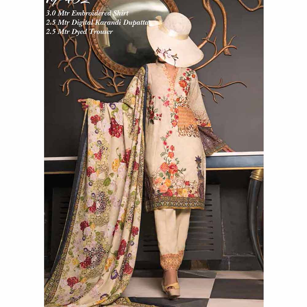Zynah Digital Embroidered Karandi 3 Piece Un-Stitched Suit - 19-402, Women, 3Pcs Shalwar Suit, VS Textiles, Chase Value