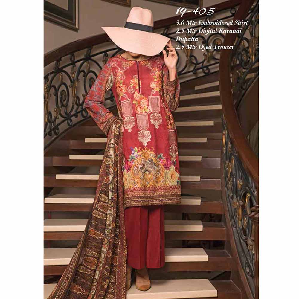 Zynah Digital Embroidered Karandi 3 Piece Un-Stitched Suit - 19-405, Women, 3Pcs Shalwar Suit, VS Textiles, Chase Value
