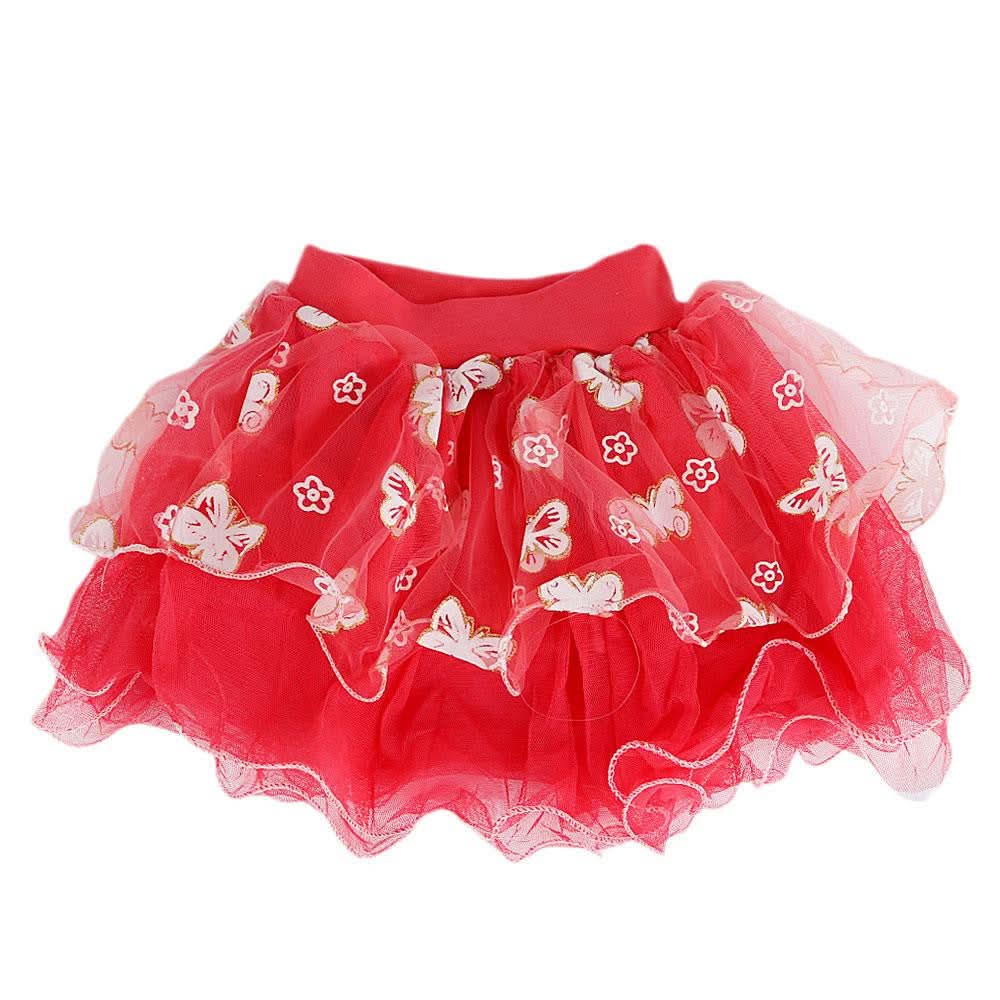 Girls Fancy Net Skirt - Red - test-store-for-chase-value