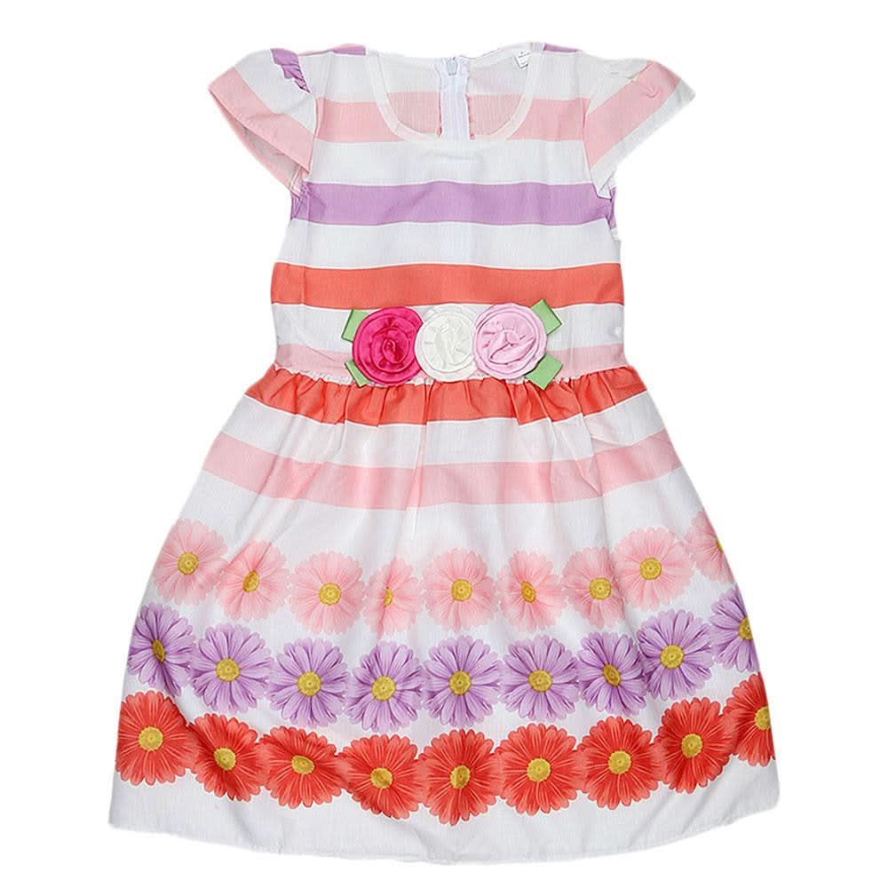 Girls Fancy Frock - Peach - test-store-for-chase-value