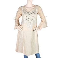 Women's Embroidered Short Kurti - Beige - test-store-for-chase-value