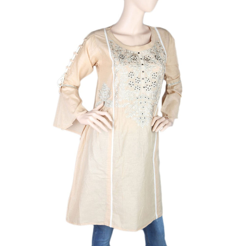 Women's Embroidered Short Kurti - Beige - test-store-for-chase-value