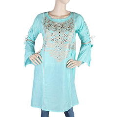 Women's Embroidered Short Kurti - Cyan - test-store-for-chase-value
