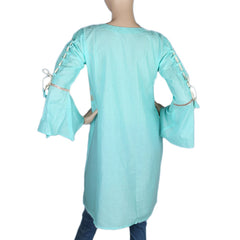 Women's Embroidered Short Kurti - Cyan - test-store-for-chase-value