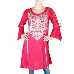Women's Embroidered Short Kurti - Pink - test-store-for-chase-value