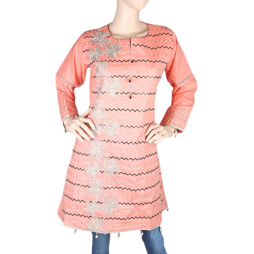 Women's Embroidered Short Kurti - Peach - test-store-for-chase-value