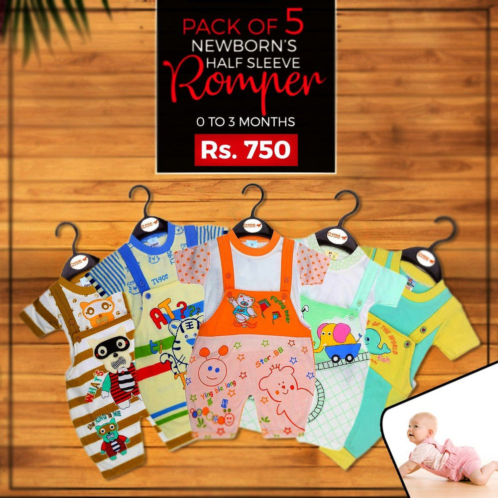 Newborn Half Sleeves Romper Pack Of 5 - test-store-for-chase-value