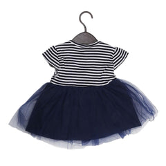Newborn Girls Fancy Half Sleeves Net Frock - Navy Blue - test-store-for-chase-value