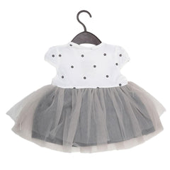 Newborn Girls Fancy Half Sleeves Net Frock - Grey - test-store-for-chase-value
