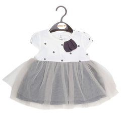 Newborn Girls Fancy Half Sleeves Net Frock - Grey - test-store-for-chase-value