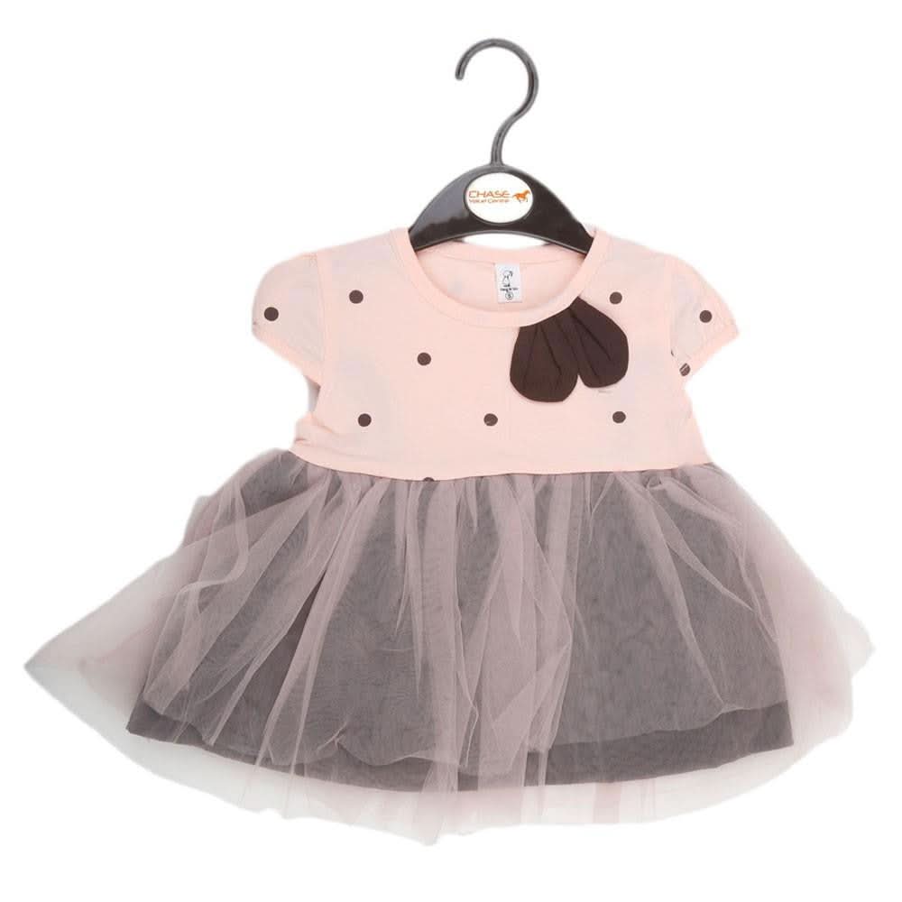 Newborn Girls Fancy Half Sleeves Net Frock - Peach - test-store-for-chase-value