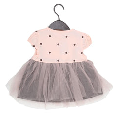 Newborn Girls Fancy Half Sleeves Net Frock - Peach - test-store-for-chase-value