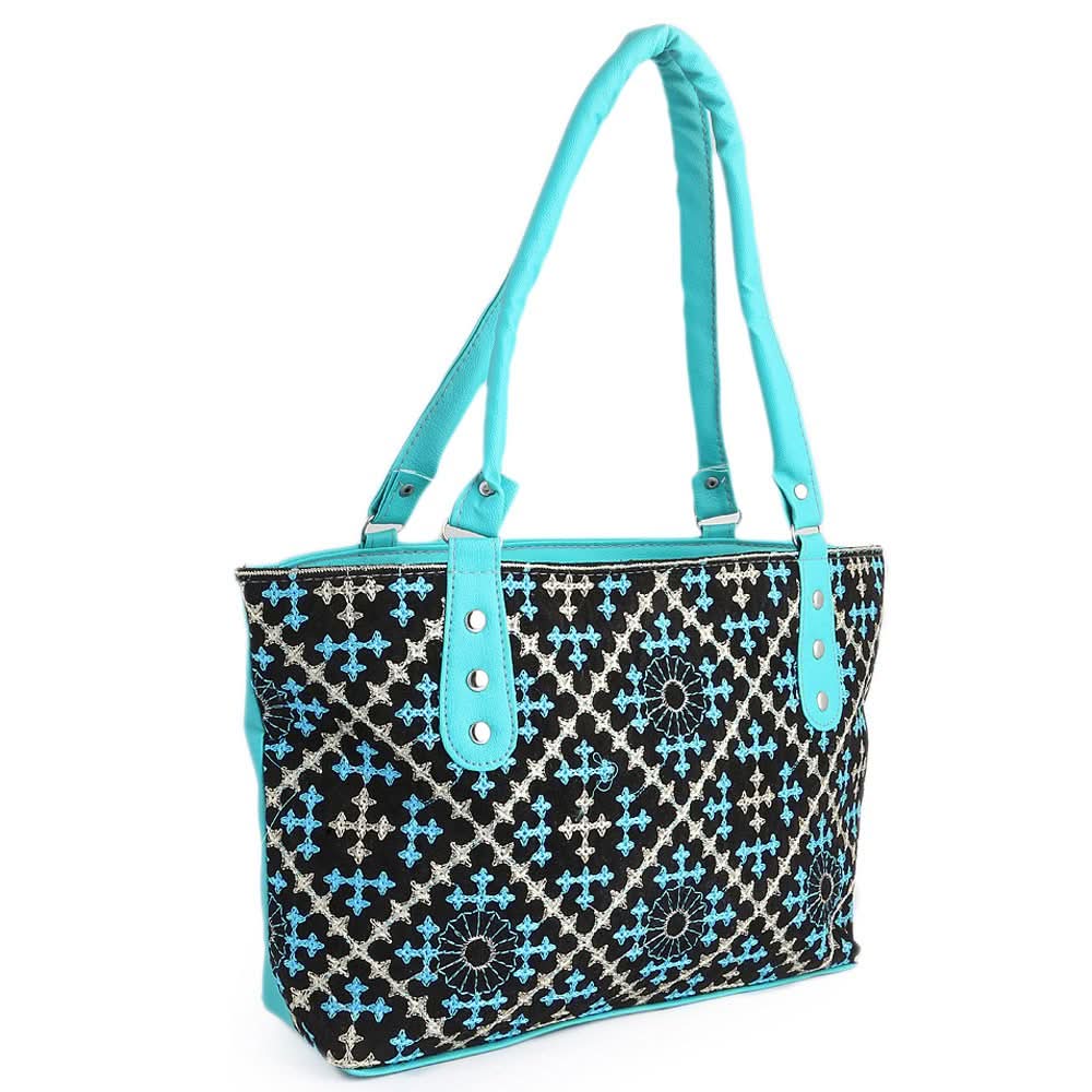 Women's Embroidery Handbag - Cyan - test-store-for-chase-value