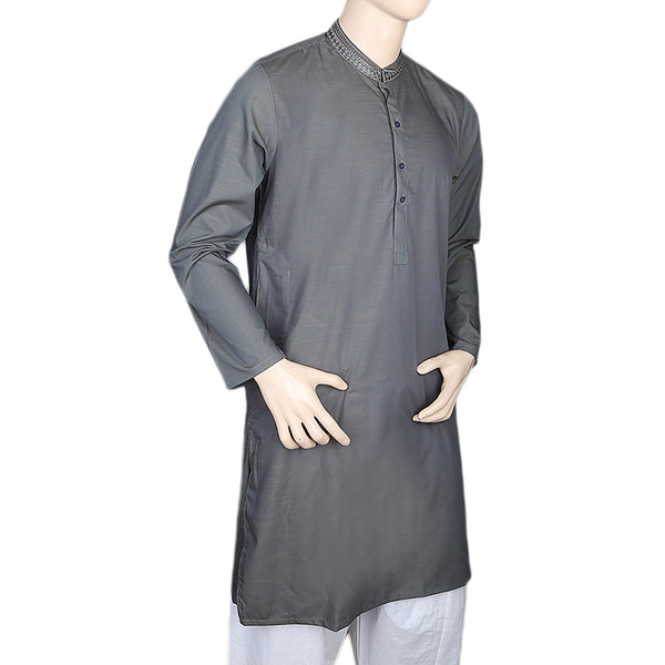 Eminent Embroidered Trim Fit Kurta For Men - Steel Green, Men, Kurtas, Chase Value, Chase Value