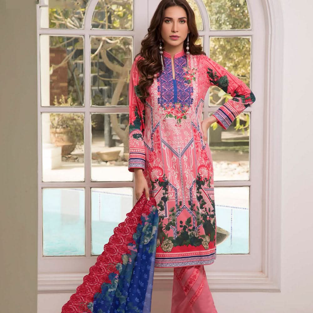 Zobia Noor Embroidered Lawn 3 Piece Un-Stitched Suit - B2, Women, 3Pcs Shalwar Suit, Salam's Textiles, Chase Value